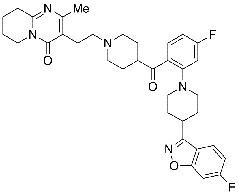 3-[2-[4-[4-Fluoro-2-[4-(6-fluoro-1,2-benzisoxazol-3-yl)piperidin-1-yl]benzolyl]piperidin-1-yl]ethyl-2-methyl-6,7,8,9-tetrahydro-4H-pyrido[1,2-α]pyrimidin-4-one (Risperidone Impurity)