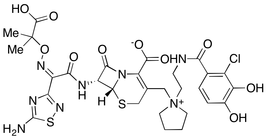 1-[[(6R,7R)-7-[[(2Z)-2-(5-Amino-1,2,4-thiadiazol-3-yl)-2-[(1-carboxy-1-methylethoxy)imino]acetyl]amino]-2-carboxy-8-oxo-5-thia-1-azabicyclo[4.2.0]oct-2-en-3-yl]methyl]-1-[2-[(2-chloro-3,4-dihydroxybenzoyl)amino]ethyl]-pyrrolidinium inner salt