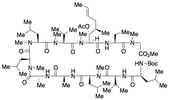 N-Boc-L-leucyl-L-valyl-N-methyl-L-leucyl-L-alanyl-D-alanyl-N-methyl-L-leucyl-N-methyl-L-leucyl-N-methyl-L-valyl-(2S,3R,4R,6E)-3-(acetyloxy)-4-methyl-2-(methylamino)-6-octenoyl-(2S)-2-aminobutanoyl-N-methyl-glycine methyl ester