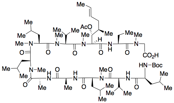 N-Boc-L-leucyl-L-valyl-N-methyl-L-leucyl-L-alanyl-D-alanyl-N-methyl-L-leucyl-N-methyl-L-leucyl-N-methyl-L-valyl-(2S,3R,4R,6E)-3-(acetyloxy)-4-methyl-2-(methylamino)-6-octenoyl-(2S)-2-aminobutanoyl-N-methyl-glycine