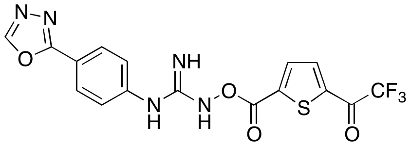 1-(4-(1,3,4-Oxadiazol-2-yl)phenyl)-3-((5-(2,2,2-trifluoroacetyl)thiophene-2-carbonyl)oxy)guanidine