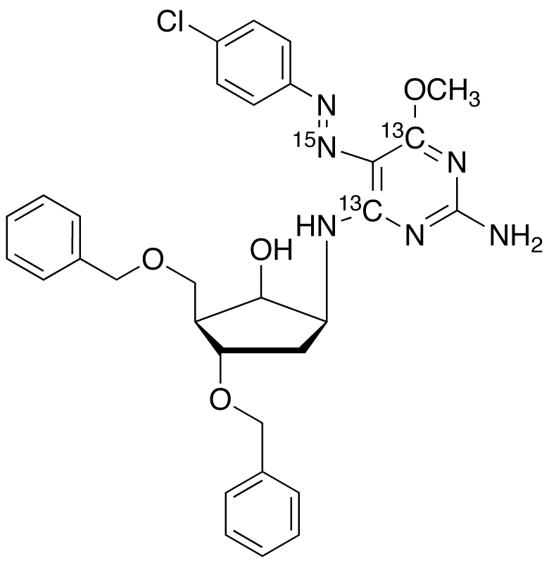 5-[[2-Amino-5-[2-(4-chlorophenyl)diazenyl]-6-methoxy-4-pyrimidinyl]amino-<sup>13</sup>C<sub>2</sub>,<sup>15</sup>N]-3-(phenylmethoxy)-2-[(phenylmethoxy)methyl]-cyclopentanol