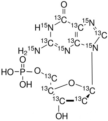 2’-Deoxyguanosine 5’-monophosphate-<sup>13</sup>C<sub>10</sub>,<sup>15</sup>N<sub>5</sub> (Li<sub>2</sub> Salt) solution in Tris buffer