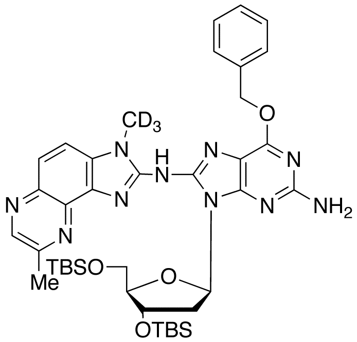 3’,5’-Di-O-tert-butyldimethylsilyl-2’-deoxy-8-[(3-methyl-8-methyl-3H-imidazo[4,5-f]quinoxalin-2-yl)amino]-6-O-benzyl-guanosine-d<sub>3</sub>