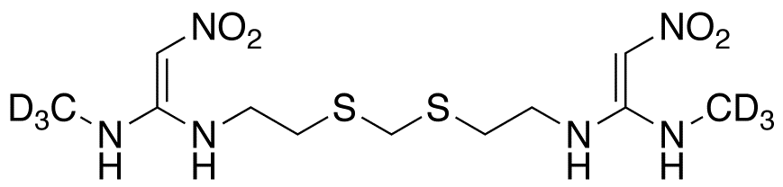 1,1’-N-[Methylenebis(sulfanediylethylene)]bis(N’-methyl-2-nitroethene-1,1-diamine-d<sub>6</sub>