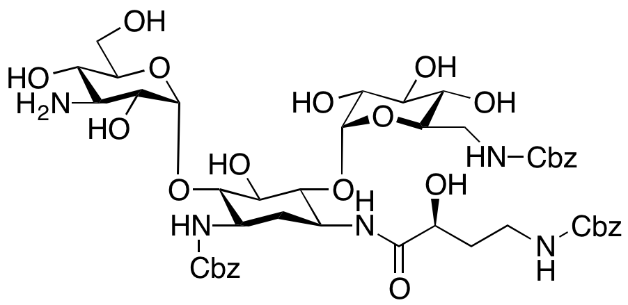 O-3-Amino-3-deoxy-α-D-glucopyranosyl-(1,6)-O-[6-deoxy-6-[[(phenylmethoxy)carbonyl]amino]-α-D-glucopyranosyl-(1,4)]-2-deoxy-N1-[(2S)-2-hydroxy-1-oxo-4-[[(phenylmethoxy)carbonyl]amino]butyl]-N3-[(phenylmethoxy)carbonyl]-D-streptamine